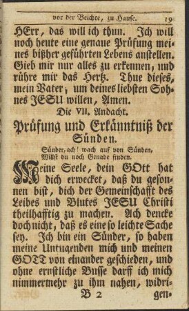 Die VII. Andacht. Prüfung und Erkänntniß der Sünden
