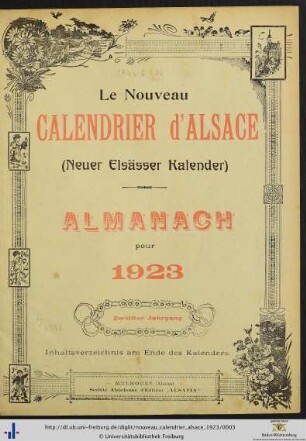 Zwölfter Jahrgang: Le nouveau calendrier d'Alsace: Almanach pour 1923