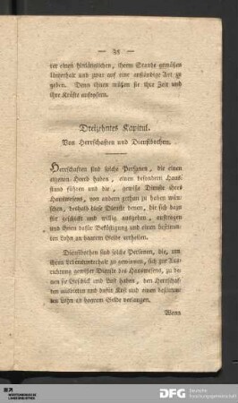 Dreizehntes Kapitul. Von Herrschaften und Dienstbothen.