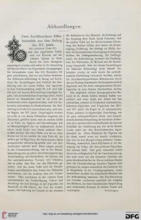 Zwei durchbrochene Elfenbeintafeln aus dem Anfang des XV. Jahrh.