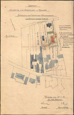 Garnisonslazarett Müllheim; Lageplan von Hospital und Kinderschule in Müllheim