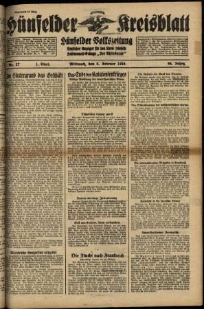 Erste Ausgabe vom Mittwoch, den 08. Februar 1939.