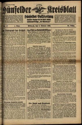 Erste Ausgabe vom Mittwoch, den 08. Februar 1939.