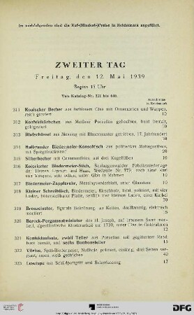 Zweiter Tag: Freitag, den 12. Mai 1939, Beginn 15 Uhr (Nr. 311-640)