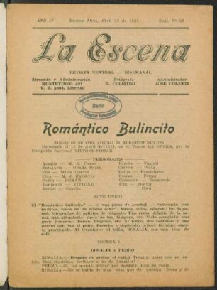 Romántico bulincito : sainete en un acto
