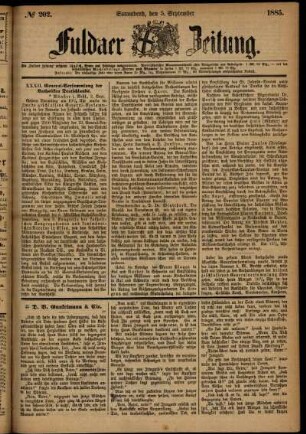 Ausgabe vom Samstag, den 05. September 1885.