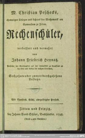 M. Christian Peschecks, ... Rechenschüler