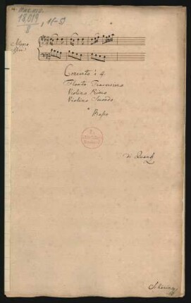 Konzerte; fl, strings, b; D-Dur; QV 4: 1; GroF 1587