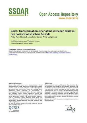 Łódź: Transformation einer altindustriellen Stadt in der postsozialistischen Periode