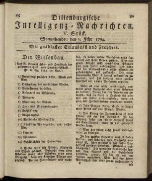 V. Stück. Sonnabends: den 1. Febr. 1794.