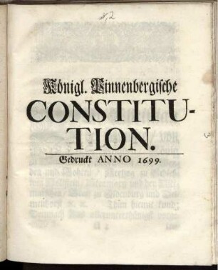 Königl. Pinnenbergische Constitution : [Geben in Unser Stadt und Veste Glückstadt den 27. Junii anno 1699]