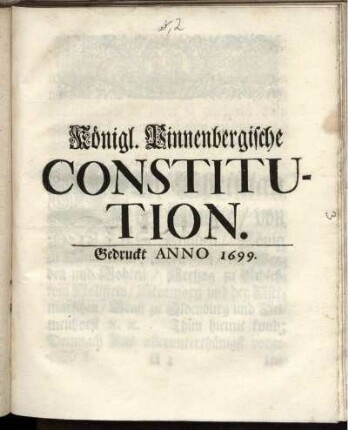 Königl. Pinnenbergische Constitution : [Geben in Unser Stadt und Veste Glückstadt den 27. Junii anno 1699]