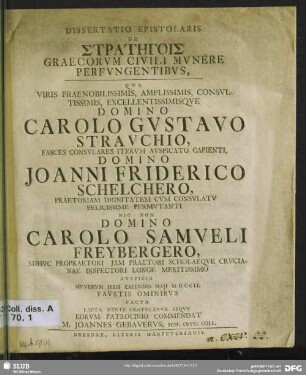 Dissertatio Epistolaris De Stratēgois Graecorum Civili Munere Perfungentibus