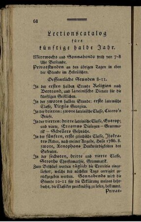 Lectionscatalog fürs künftige halbe Jahr.