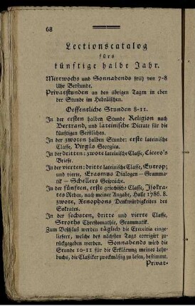 Lectionscatalog fürs künftige halbe Jahr.