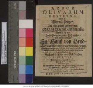 Arbor Olivarum Hesterna: Das ist/ Ubernächtiger/ Und nur gestern gestandener/ Oliven-Baum