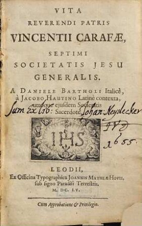 Vita Reverendi Patris Vincentii Carafae Septimi Societatis Jesu Generalis