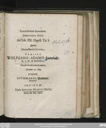 Conclusionum Forensium Exercitatio XXII. Ad Lib. XII. Digest. Tit. I.