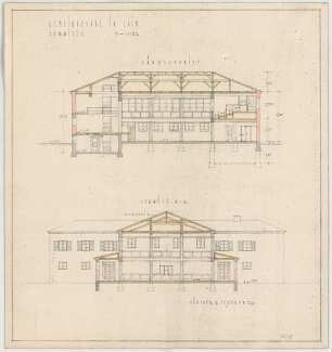 Fischer, Theodor; München - Laim; Ev. Kirche und Gemeindesaal - Schnitt, Längsschnitt