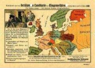 Propagandistisches Flugblatt der DNVP mit scharfer Polemik gegen eine angeblich aus dem Jahr 1890 stammende Europakarte der Kriegsgegner Deutschlands im 1. WK