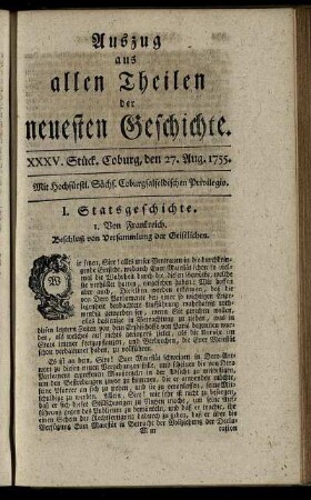 XXXV. Stück. Coburg, den 27. Aug. 1755.