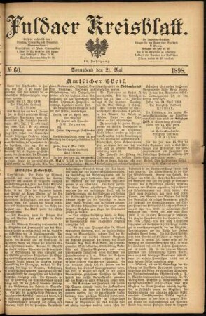 Erste Ausgabe vom Samstag, den 21. Mai 1898.