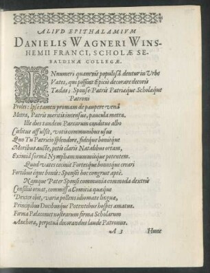 Aliud Epithalamium Danielis Wagneri ...