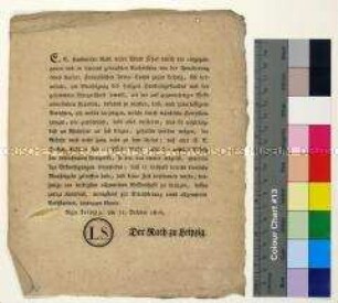Bekanntmachung des Rates der Stadt Leipzig betreffend einzuleitende Sicherheitsmaßnahmen angesichts vorrückender französischer Truppen