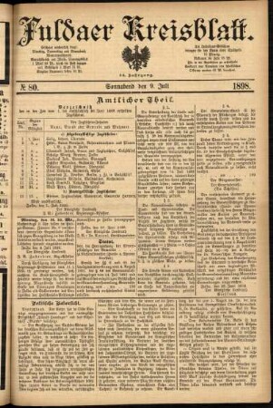 Erste Ausgabe vom Samstag, den 09. Juli 1898.