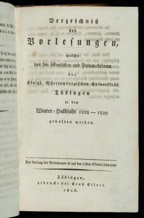 Vorlesungsverzeichnis 1828/29