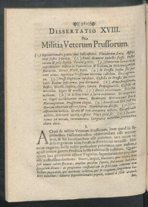 Dissertatio XVIII. De Militia Veterum Prussorum.