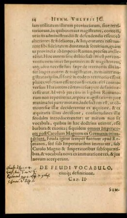 De Feudi Vocabulo, eiusque definitione. Cap. II.