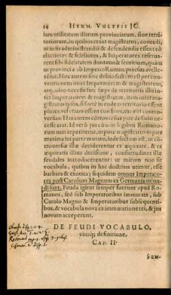 De Feudi Vocabulo, eiusque definitione. Cap. II.