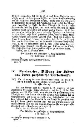 Anrechnung der von Seminarlehrern im Elementar-Schulamt zugebrachten Dienstzeit bei der Pensionirung : [IV. Seminarien, Bildung der Lehrer und deren persönliche Verhältnisse]