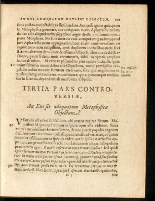 Tertia Pars Controversiae. An Ens sit adaequatum Metaphysicae Obiectum?