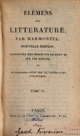 Élémens de Littérature, 6 (1822)