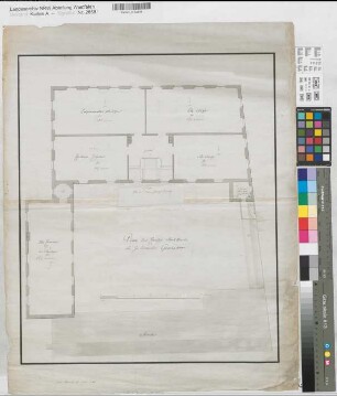 Münster (Münster) Gymnasium Paulinum Grundriß 2. Stockwerk (Entwurf) 1786 50 münst. Fuß = 14,9 cm 56 x 46 kol. Zeichnung KSM Nr. 1006