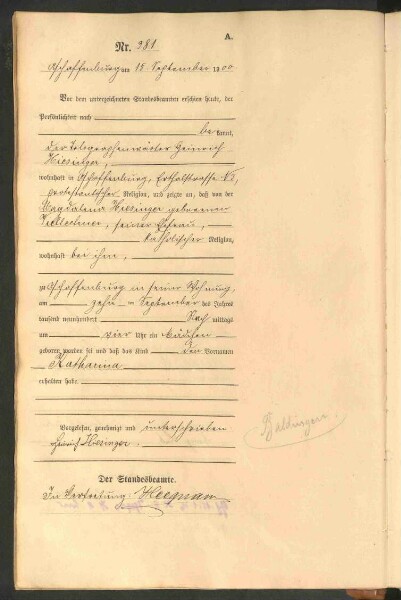 Standesamtsbuch der Stadt Aschaffenburg: Geburten 365/1900 - 184/1901