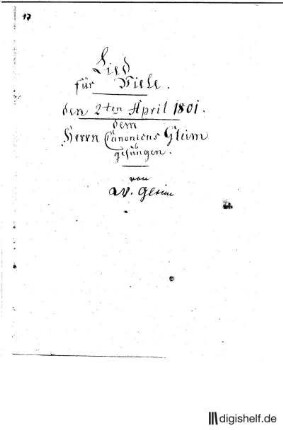17: Brief von Johann Wilhelm Ludwig der Jüngere Gleim an Johann Wilhelm Ludwig Gleim