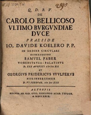 De Carolo Bellicoso, ultimo Burgundiae duce : Disp. 1.2.