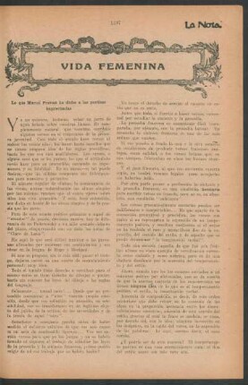 Vida femenina : Lo que Marcel Prevost ha dicho a las poetisas improvisadas