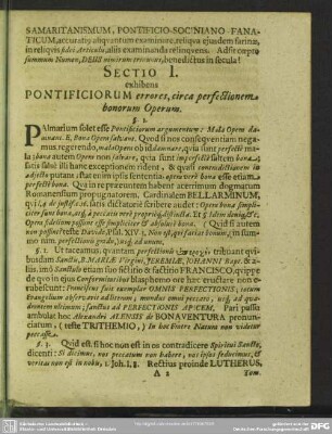Sectio I. exhibens Pontificiorum errores, circa perfectionem bonorum Operum