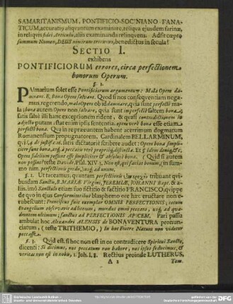 Sectio I. exhibens Pontificiorum errores, circa perfectionem bonorum Operum