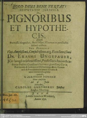 Disputatio juridica de pignoribus et hypothecis