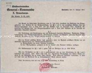 Rundschreiben des X. Armeekorps zu den aktuellen Bestimmung über den Geldverkehr mit dem Ausland