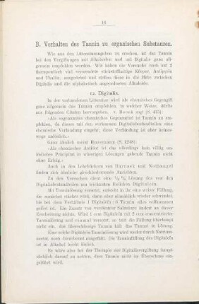 B. Verhalten des Tannin zu organischen Substanzen.