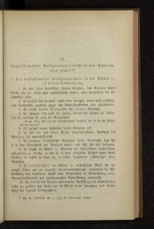 VI. Konfessioneller Religionsunterricht in den Schulen, oder nicht?