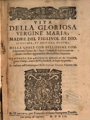 Vita della gloriosa Vergine Maria