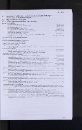 III Fakultäten, Fachbereiche und wissenschaftliche Einrichtungen - Lehrkörper und Veranstaltungen -