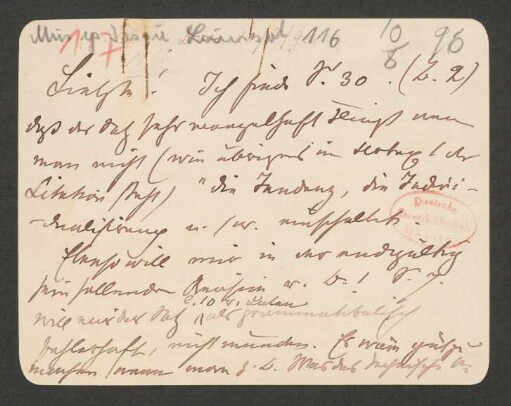 Briefkarte an Marie von Bülow : 10.08.1896